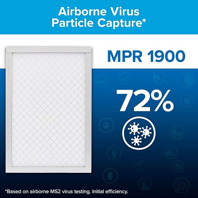 Filtrete 18x18x1 AC Furnace Air Filter, MERV 13, MPR 1900, Premium Allergen, Bacteria & Virus Filter, 3-Month Pleated 1-Inch Electrostatic Air Cleaning Filter, 6-Pack (Actual Size 17.81x17.81x0.78 in)