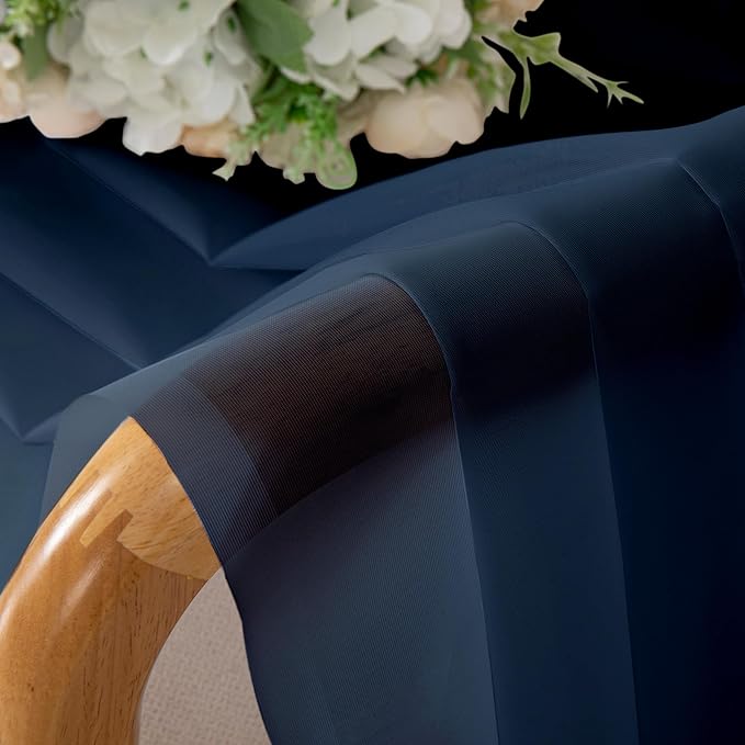 Chyhomenyc Sheer Valances for Windows 2 Pack, Small Window Curtains for Living Room Bathroom Cafe Laundry Basement, Modern Top Dual Rod Pocket Voile Curtain, 42W x 18L inches, Navy Blue