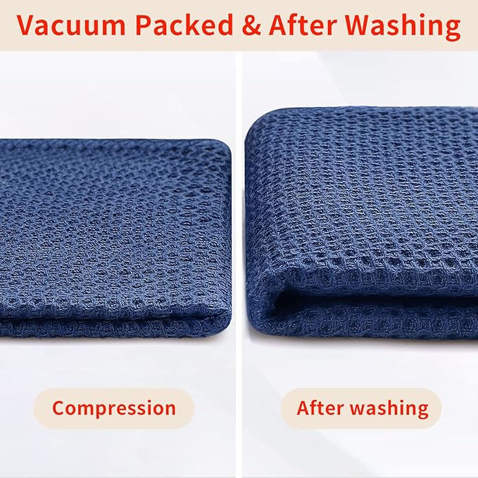 Homaxy 100% Cotton Waffle Weave Kitchen Dish Towels, Ultra Soft Absorbent Quick Drying Cleaning Towel, 13 x 28 Inches, 6-Pack, Navy Blue
