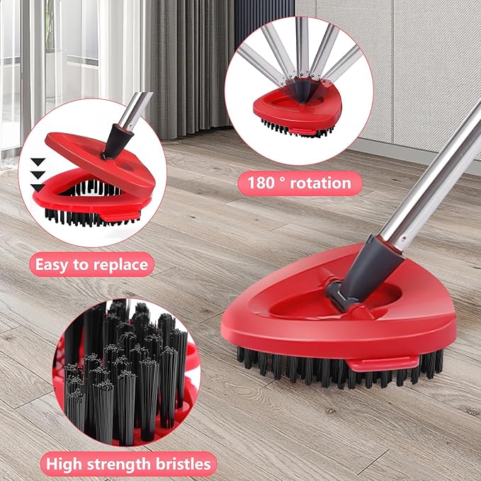 Mop Heads Replacements Complete Combo for O-Ceda,4Pcs White Machine Washable Microfiber Spin Mop Refills Replace Heads,2 Scrub Brushs,1 Base,1 Set Handle,Spin Mop Replacements for Tub and Tile