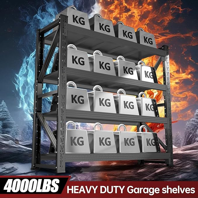 4000LBS Storage Shelves Heavy Duty, 48" W Metal Garage Shelving Units, 4 Tier Adjustable Shelf, Garage Storage Shelves Rack, Industrial Shelving for Warehouse, Basement,48" W x 24" D x 79" H