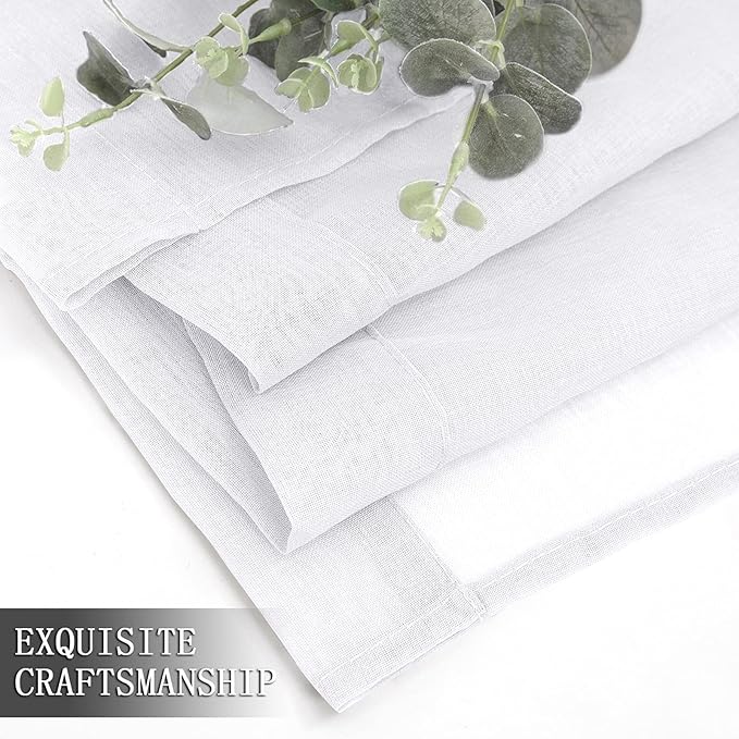 Tollpiz Short Sheer Curtain Linen Textured Living Room Curtains Sheer Light Filtering Rod Pocket Voile Curtain for Bedroom, 42 x 54 inches Long, White, Set of 2 Panels