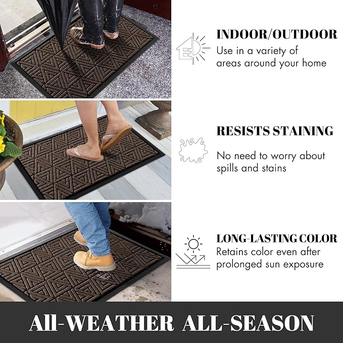 Yimobra Large Door Mat 47x24, All-Weather Waterproof Non-Slip Welcome Matt Outdoor, Heavy Duty Non Slip Doormat for Entryway for Patio and Garage Indoor, Easy Clean, Brown