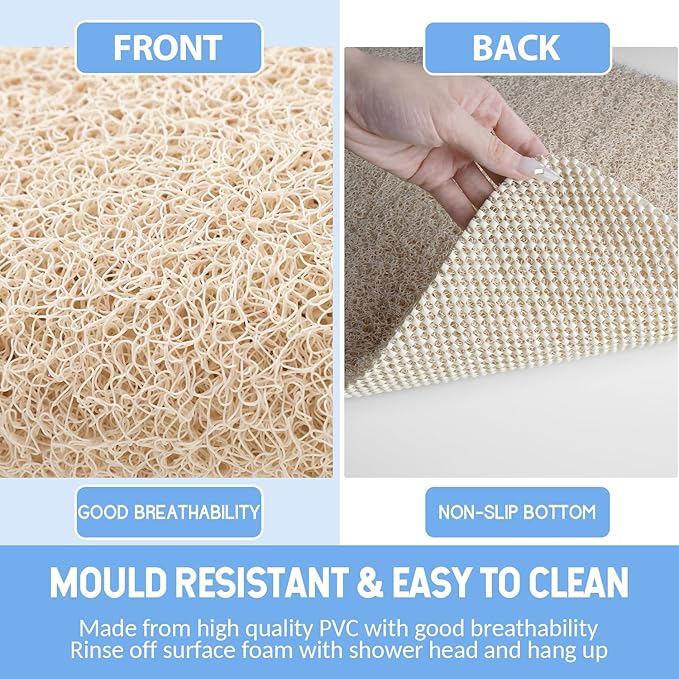Non-Slip Bathtub Mat, 2 Pack Anti Slip Shower Mat, Fast Drying Bathtub Mats, Foot Scrubber Mat, Anti Slip Mat for Tub, Floor, Bathroom, Kitchen, Home, Hotel (Beige 59"×17.3")