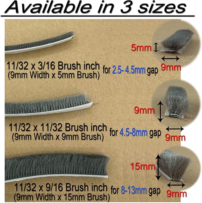 Adhesive Pile Weather Stripping, Weatherstrip Fuzzy Door Brush Strip for Sliding Sash Door Window Wardrobe Seal(33ft x11/32 Backing x 11/32 Brush inch, Black)