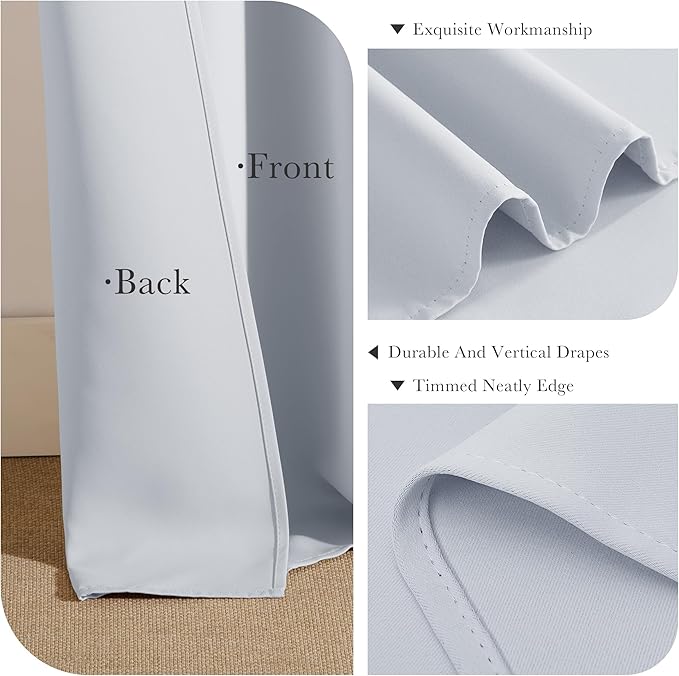 PONY DANCE Room Darkening Curtains for Bedroom - Solid Grommet Top Thermal Insulated Curtain Panels Window Treatments Home Decor Drapes for Kids' Room, W 55 x L 80 inch, Greyish White, 1 Pair
