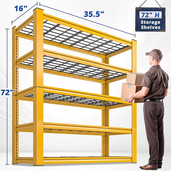 REIBII 72''H Garage Shelving 3010 LBS Storage Shelves Adjustable Metal Shelving 5 Tier Metal Shelves for Storage Industrial Shelf for Kitchen Pantry Warehouse Basement 72" HX35.5 WX16 D, 2 Pack