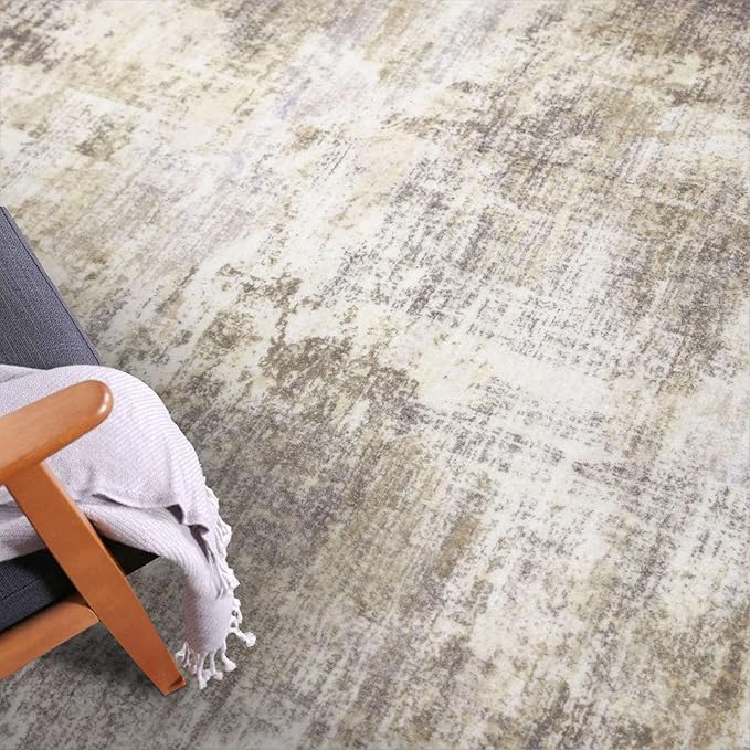 IOHOUZE Abstract Runner Rug 3x16 Ft Long Washable Runners for Hallways, Non Slip Kitchen Runner Printed Faux Wool Entryway Runner Indoor, Modern Abstract Floor Carpet for Hall Stair, Beige Brown