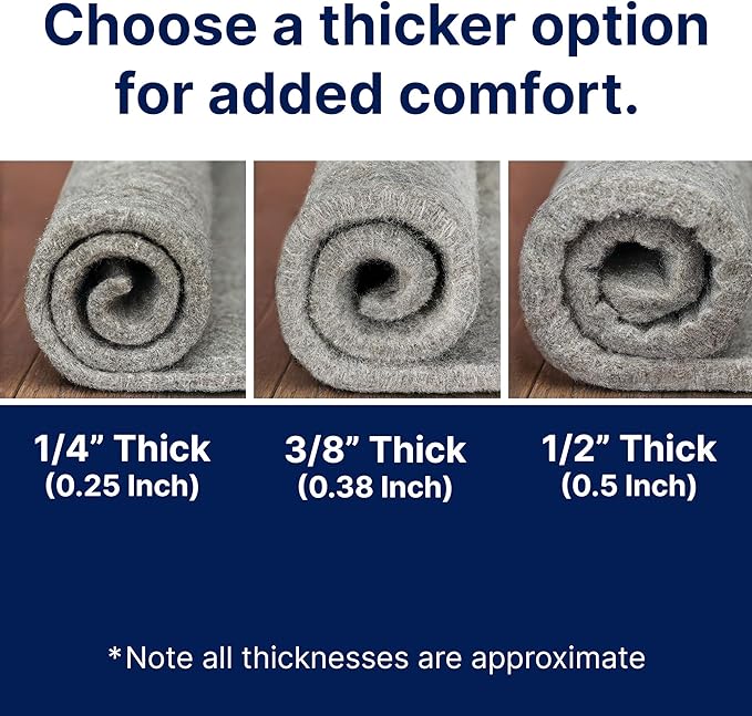 RUGPADUSA - Eco-Plush - 8'x10' - 1/2" Thick - 100% Felt - Luxurious Cushioned Rug Pad - Available in 3 Thicknesses, Many Custom Sizes