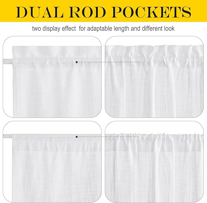 NICETOWN Linen Textured Door Curtain - White Sidelight Panel Curtain Semi Sheer French Front Door Curtain with Tieback for Kitchen, 30 inches W x 40 inches L, Single Panel