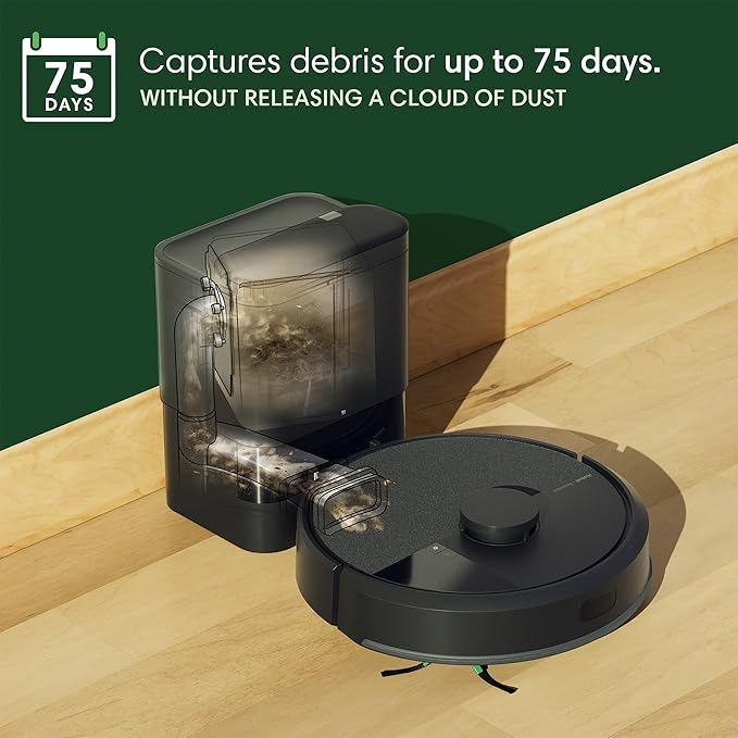 iRobot Roomba 104 2in1 Vacuum & Mop Robot - Self-Empties for 75 Days, Intense Power-Lifting Suction, Vacuums All Floors, Ideal for Pet Hair, LiDAR Smart Navigation Mapping, Mops Hard Floors