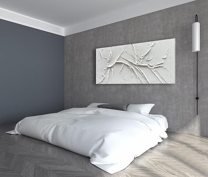 NANKAI Hand-Painted Thick Texture White Minimalist Oil Painting 30x60 Inch Large Contemporary Art Oil Painting, Home, Office Wall Decoration Art