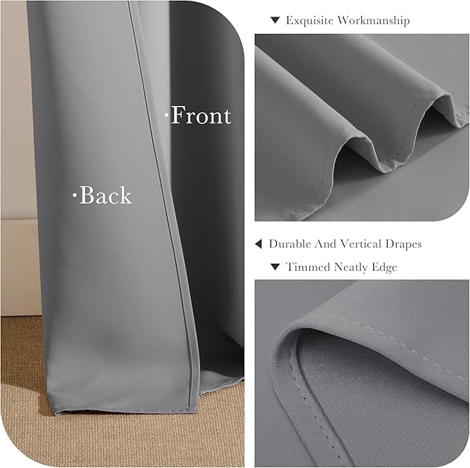 PONY DANCE Short Blackout Curtains for Kitchen, Black Out Thermal Insulated Window Drapes Grommet Room Darkening Half Window Curtains for Studio Dorm Loft(2 Panels, W 42 x L 36 inches, Silver Grey)