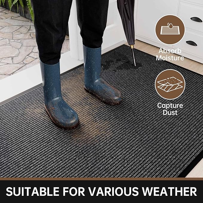 Front Door Mat, 48" x 24" Heavy Duty Indoor Outdoor Doormat, Non-Slip Welcome Mats for Entryway, Rubber Backing Low Profile Commercial Door Mats