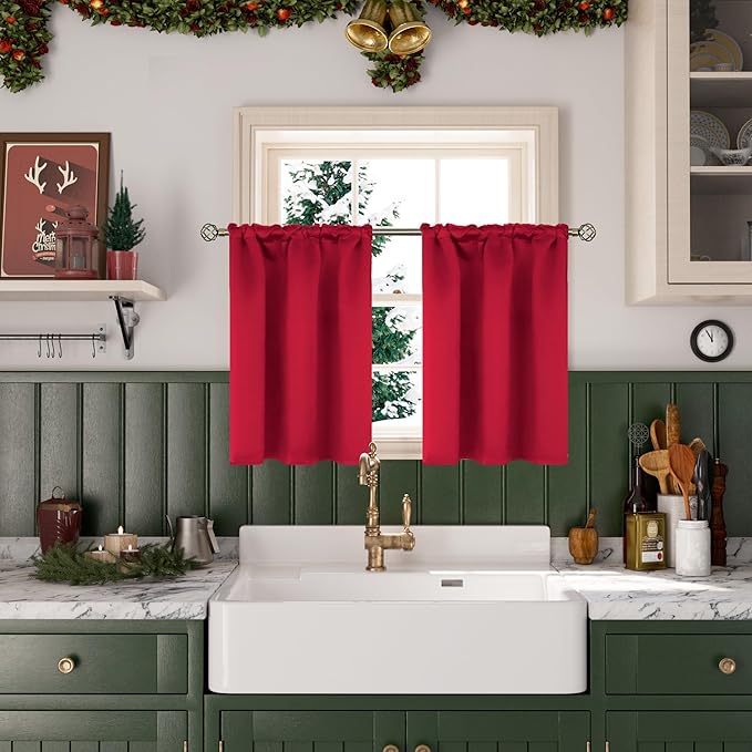 BGment Red Blackout Curtains 36 Inches Length for Short Window - Small Half Window Drapes with Rod Pocket Thermal Insulated for Kitchen Cafe Bathroom, 2 Panels, 34 x 36 Inch