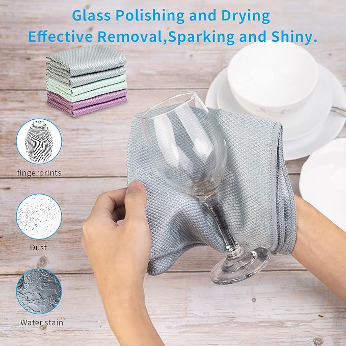 Nanoscale Cleaning Cloth,Easy Clean Fish Scale Microfiber Glass Cleaning Cloths Streak Free for Window Car Mirrors Windshield Lint Free Microfiber Polishing Cleaning All-Purpose Towel Pack of 6(Green)