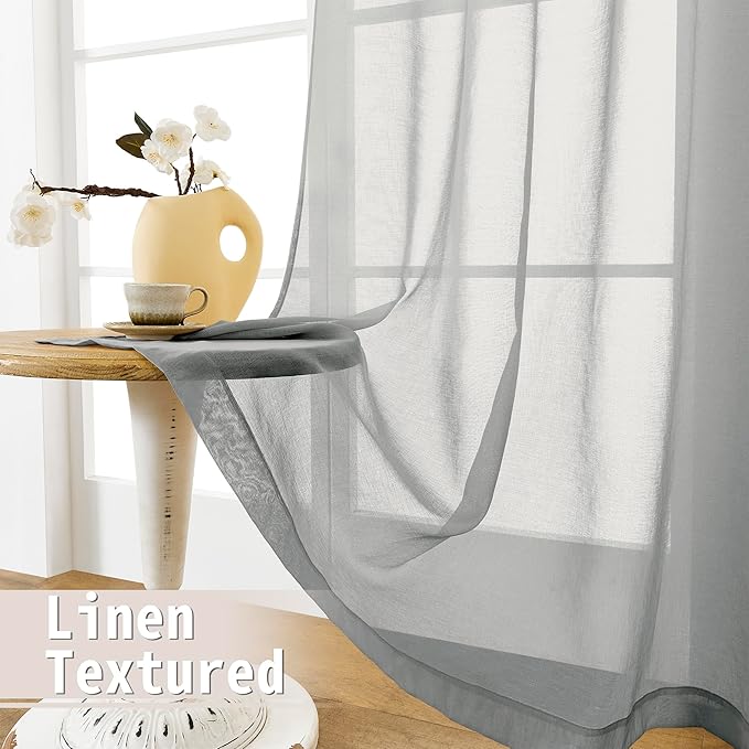 Tollpiz Sheer Curtain Closet Linen Textured Curtain Sheers Doorway Light Filtering Voile French Door Rod Pocket Curtains Patio Glass Door, 25 x 80 inches Long, Silver Grey, Set of 1 Panel