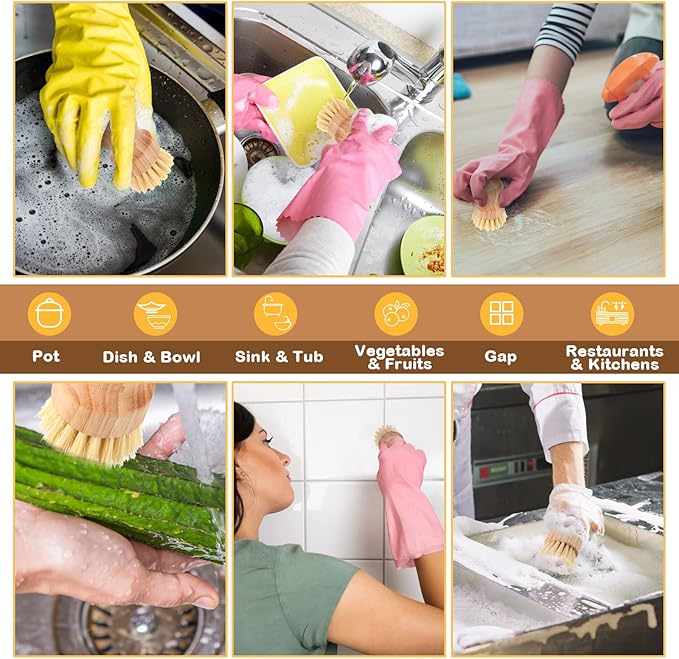 Nuenen 50 Packs Bamboo Dish Scrub Brushes Wooden Scrubbers Set Kitchen Dishwashing Scrubber with Natural Sisal Bristles for Iron Pot Pan Sink