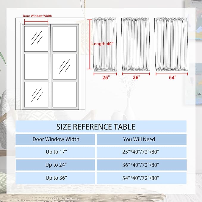 DWCN French Door Curtains – Rod Pocket Thermal Blackout Curtain for Doors with Glass Window, Kitchen and Patio Doors for Privacy, 25 X 40 Inches Long, 1 Curtain Panel with Tieback,Olive Green