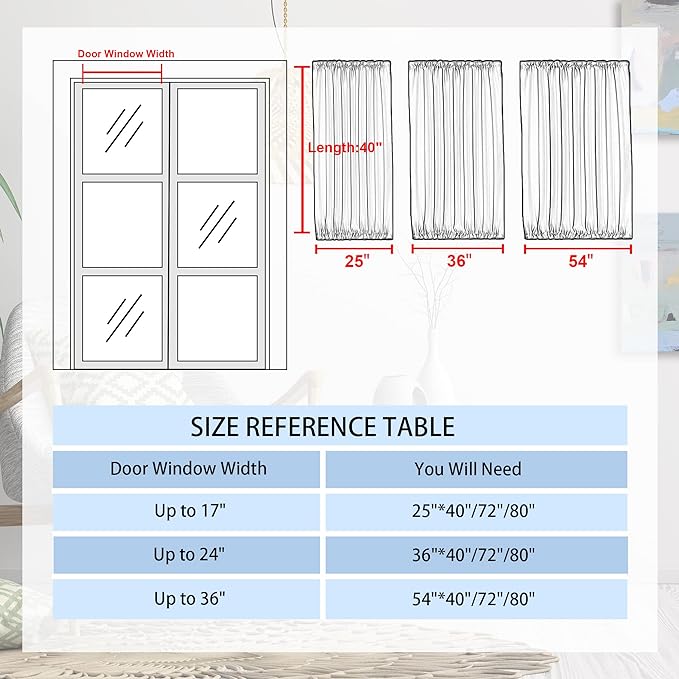 DWCN French Door Curtains – Rod Pocket Thermal Blackout Curtain for Window/Patio Doors/Doorways/Classroom/Kitchen for Privacy, 25W by 40L Inches, 1 Panel with Tieback, Light Beige