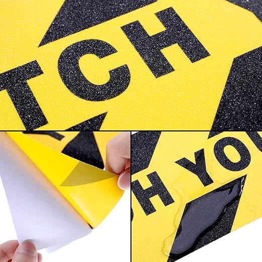 Boao 12 Pieces Watch Your Step Stickers Sign 6 x 24 Inch Caution Watch Your Step Floor Decals Warning Sticker Adhesive Tape Anti Slip Abrasive Tape for Workplace Safety Wet Floor Caution