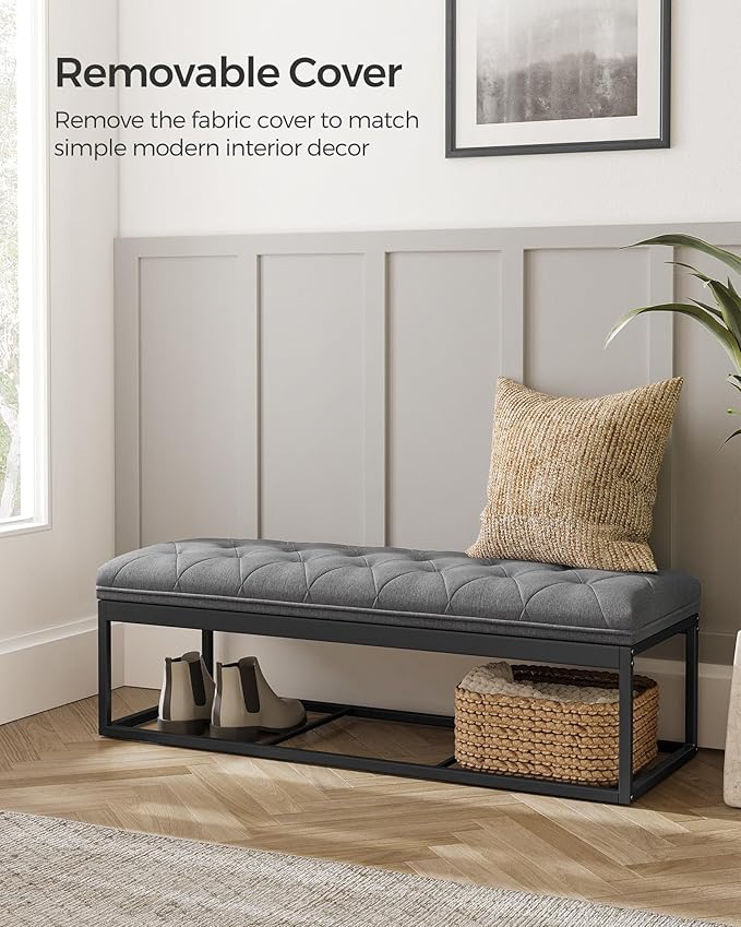SONGMICS Storage Ottoman Bench, Foot Rest with Legs, 15.7 x 43.3 x 15.7 Inches, End of Bed Bench, Storage Chest, Load up to 660 lb, for Living Room, Bedroom, Entryway, Dark Gray ULSF088G01
