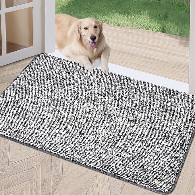 REFETONE Indoor Doormat, Front Door Mat 20"x32" Absorbent Rubber Backing Non Slip Back Door Mats, Washable Low-Profile Inside Floor Mat Door Rugs for Entryway, Resist Dirt Mud Mat for Dogs, Dark Grey