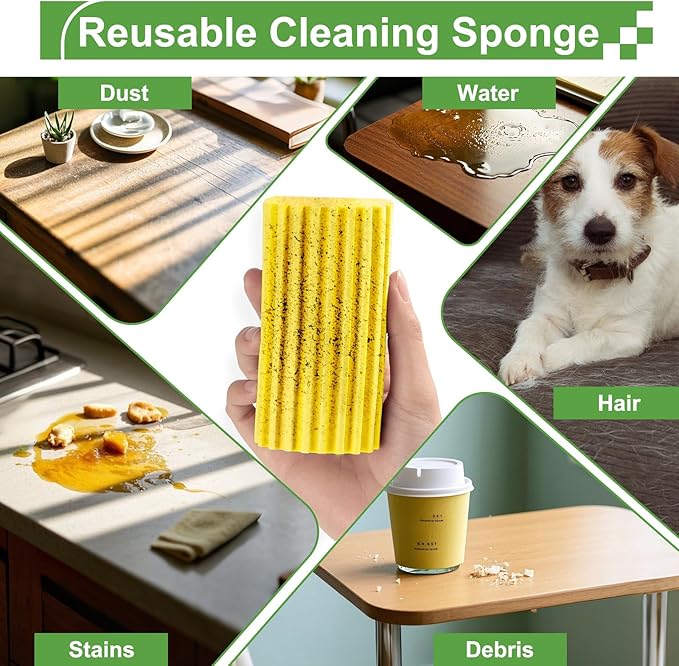 4-Pack Damp Clean Duster Sponge Brush for Cleaning Blinds, Glass, Baseboards, Vents, Railings, Mirrors, Window Track Grooves and Faucets (Yellow)