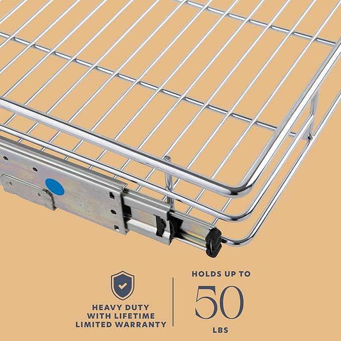 HOLDN’ STORAGE Pull Out Cabinet Organizer, Heavy Duty Caddy w/Lifetime Limited Warranty -14”W x 21”D - Requires At Least 15-1/4” Cabinet Opening, Steel Metal Cabinet Drawers Slide Out, Chrome