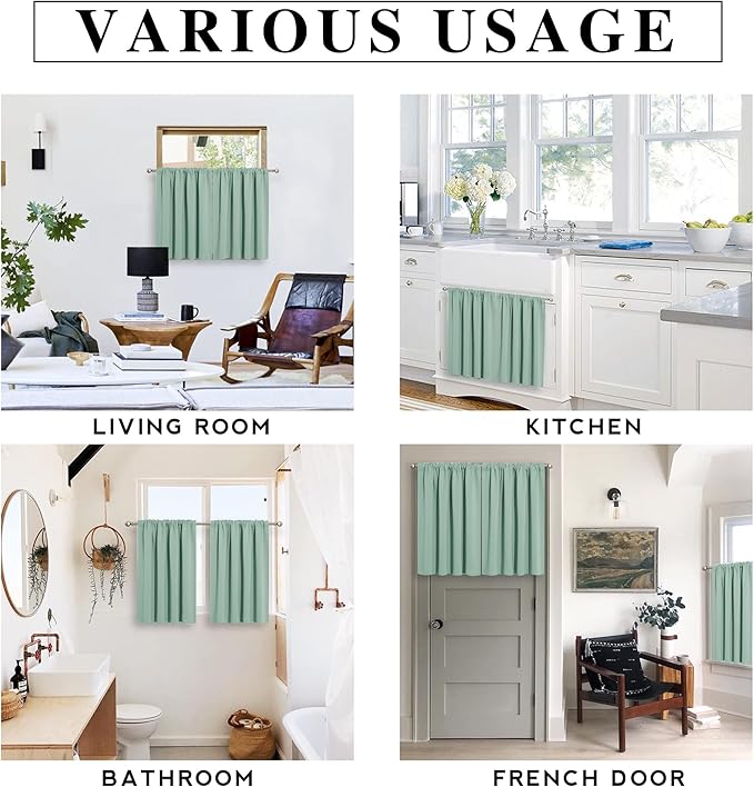 RYB HOME Bedroom Curtains Short - Blackout Privacy Energy Saving Curtains for RV Bunk Camper Bathroom Basement Kitchen Door Window Decor, 52 inch Width x 36 inch Length, Aqua, 2 Pcs