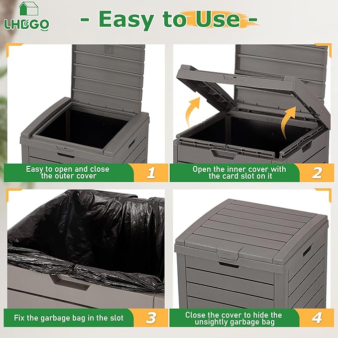 Outdoor Trash Can, 31 Gallon Garbage Can with Tiered Lid and Drip Tray, Waterproof Resin Patio Waste Bin for Garden, Backyard, Deck