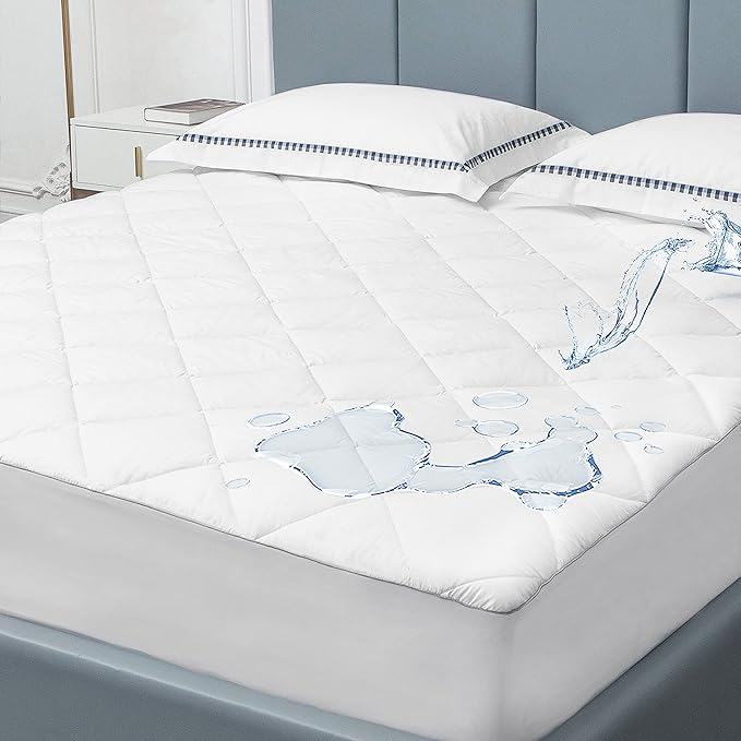 Sunflower Quilted Mattress Protector, Pad, Cotton King Cover Waterproof, Extra Deep Pocket Thin Version, Hypoallergenic Soft Durable, White, King 78''x 80'', (SFWFMPK)
