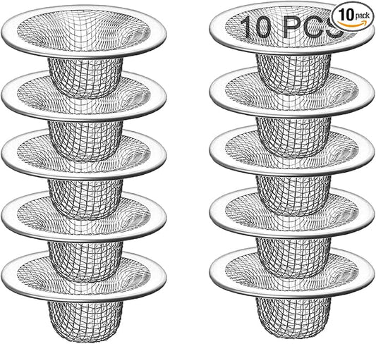 10PCS Mesh Sink Drain Strainer Hair Catcher, 2.125'' Stainless Steel Slop Basket Filter Trap, Bathtub Sink Drain Screen Filter Cover Mesh Bathroom Bathtub RV Laundry Lavatory Balcony Utility