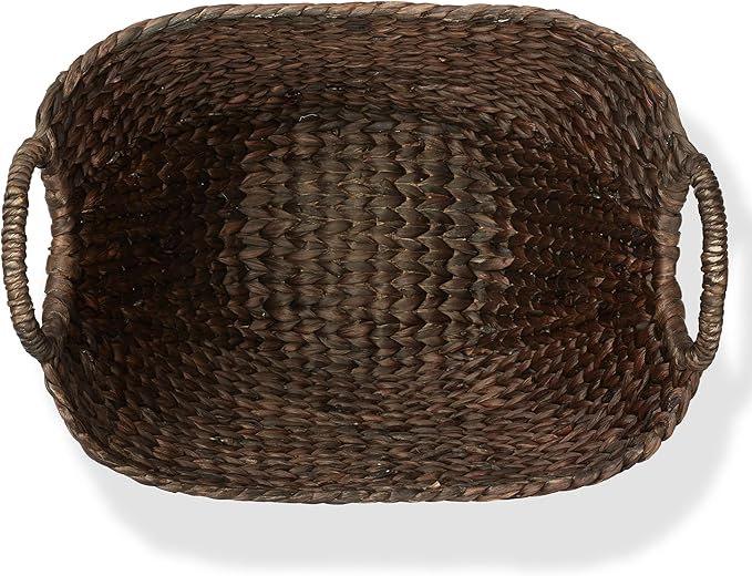 Casafield Large Laundry Boat Basket with Handles - Espresso, Woven Water Hyacinth Multipurpose Storage Organizer for Throw Blankets, Bathroom, Bedroom, Living Room