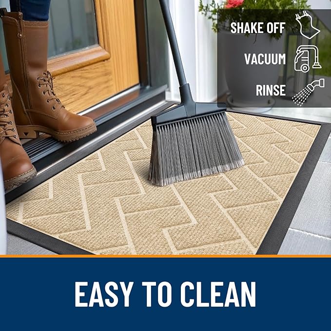 OLANLY Front Door Mat Indoor Outdoor Entrance, Waterproof All-Season, All-Weather Doormat, Sturdy Natural Rubber, Low Profile, Easy Clean Patio Porch Entryway Mat, Herringbone Brick (Beige, 71x47)