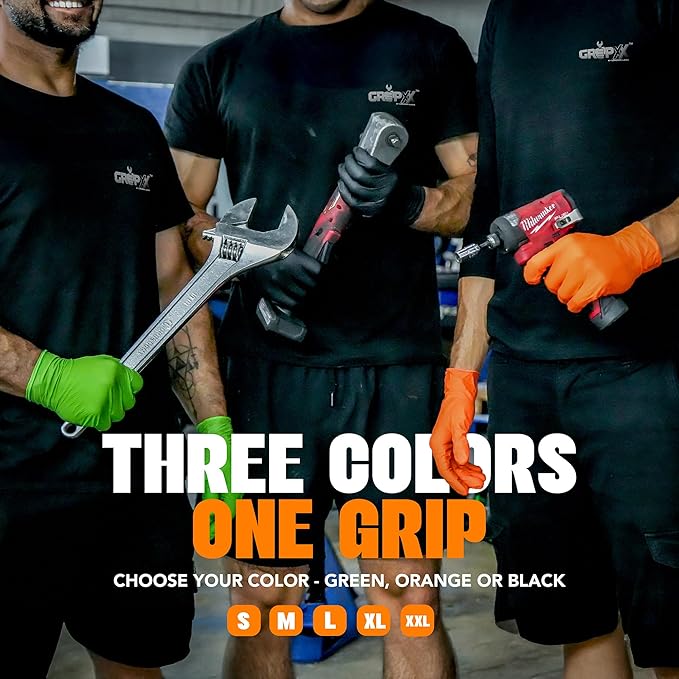 Herkules Grip Heavy Duty 8Mil Orange Nitrile Gloves,3D Raised Diamond Texture-Latex & Powder Free-Industrial, Mechanic