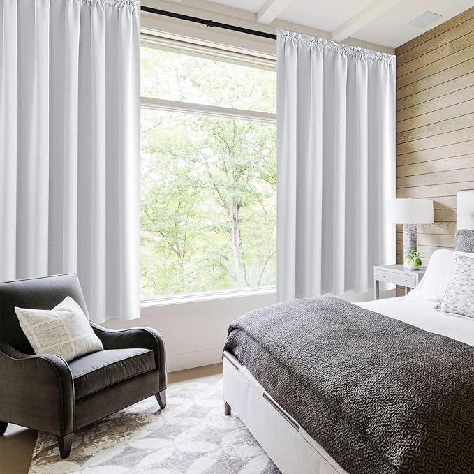 DWCN White Curtains for Living Room Thermal Insulated, Energy Saving & Noise Reducing Bedroom Curtains, White, W 70x L 63 Inch, Set of 2 Rod Pocket Curtain Panels