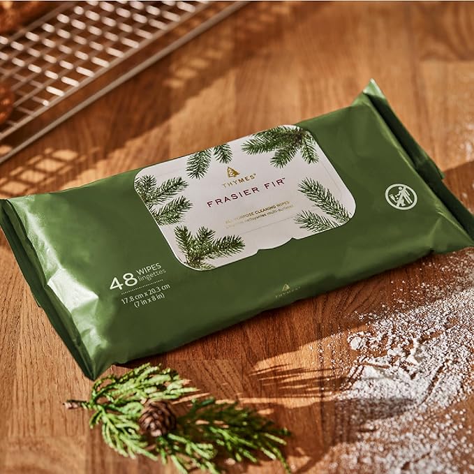 Thymes Frasier Fir All-Purpose Cleaning Wipes – Multi-Purpose Cleaning Wipes – Safe for Countertops, Walls, and Other Non-Porous Surfaces – Cruelty Free Surface Wipes (1 Pack of 48 Wipes)