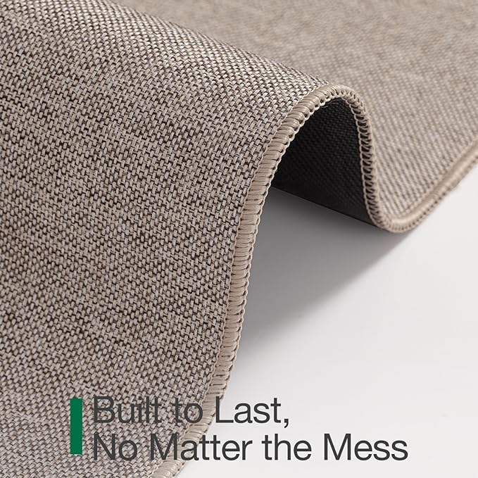 LUMI Ultra Thin Door Mat for Entryway, 32"x48" Low Profile Non Slip Rubber Backing Indoor Doormat, Easy Clean Welcome Entrance Mat for Inside House, Patio, Khaki
