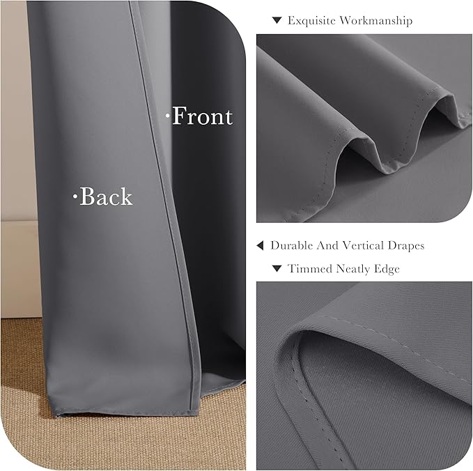 PONY DANCE Kitchen Curtains 45 inch Length - Thermal Insulated Noise Reducing Energy Efficiency Small Window Decor for Bedroom Bathroom, 29 inches Wide x 45 inches Long, Gray, 1 Pair