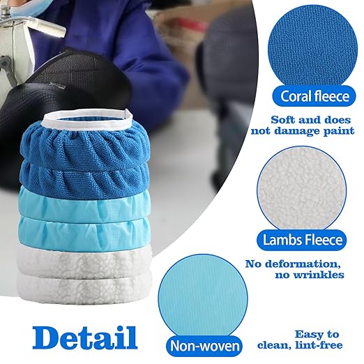 40 Piece Car Polisher Pad Set, Mix Pack of 24 Microfiber, 8 Non Woven, 8 Woolen Bonnets, 8-9 Inch, Dark Blue, Light Blue, White, Suitable for Metals, Woods, Other Hard Surfaces