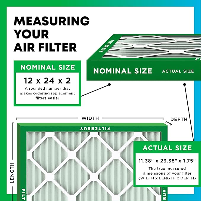 Filterbuy 12x24x2 Air Filter MERV 11 (MPR 1200) Allergen Defense Replacement (4-Pack), Electrostatic Pleated HVAC AC Furnace Filters, Made in USA (Actual Size: 11.38 x 23.38 x 1.75)