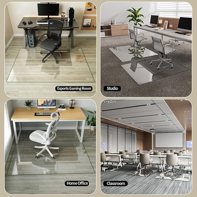 Koonmi Tempered Glass Chair Mat for Hardwood Floors & Carpets, 36" x 46“ Transparent Heavy Duty Office Floor Protector with Noise-Free Gliding Shatterproof for Home Office Desk