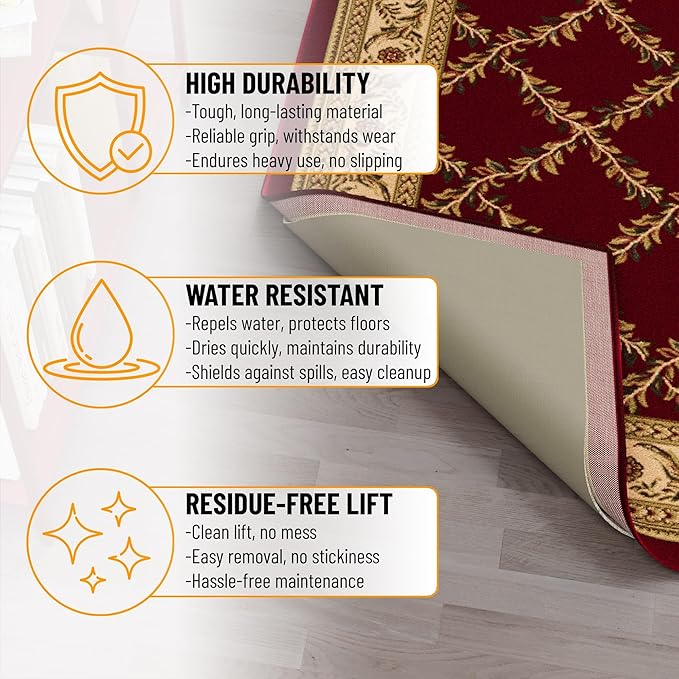 Ottomanson 7'8" x 9' Non-Slip Rug Pad Gripper 1/12 Inch Ultra Thin Dual Surface Felt + Rubber Gripper - Safe for All Floors, Cream