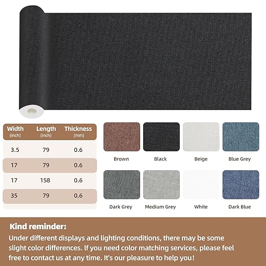 Fabric Repair Patch, Fabric Large Repair Tape, Self-Adhesive Patches for Furniture, Sofa, Car Interior, Shoes, Hand Bag, Clothing (Dark Grey, 3.5X79 Inch)