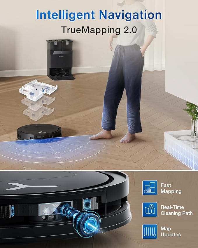ECOVACS DEEBOT T50 PRO Omni Robot Vacuum and Mop, 3.19” Ultra-Slim, 15,000Pa Suction, ZeroTangle 2.0, TruEdge 2.0, AIVI 3D Obstacle Avoidance, Auto Mop Wash & Dry, Self-Emptying, Ideal for Pet Hair