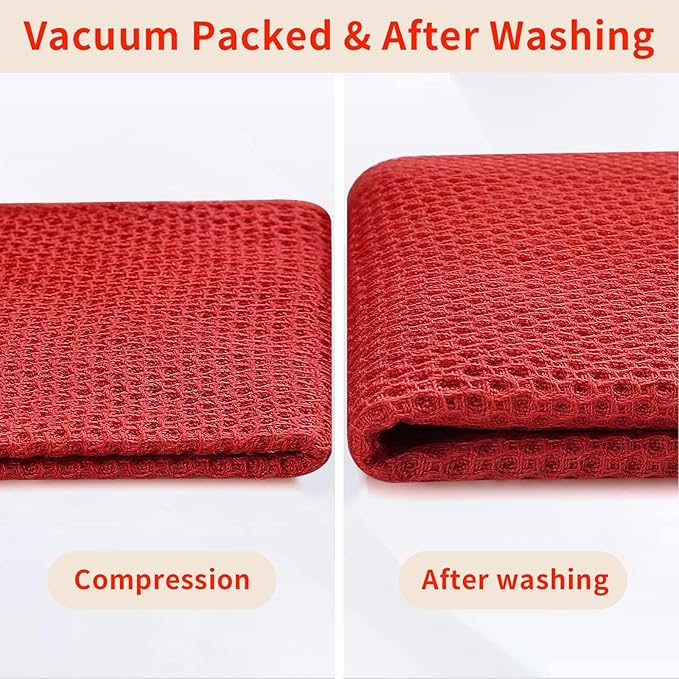 Homaxy 100% Cotton Waffle Weave Kitchen Dish Cloths, Ultra Soft Absorbent Quick Drying Dish Towels, 12 x 12 Inches, 12-Pack, Brick Red