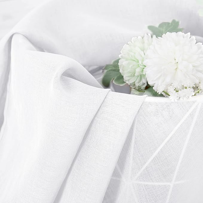 Tollpiz Sheer Curtain Linen Textured Living Room Curtains Sheer Light Filtering Rod Pocket Voile Curtain for Bedroom, 54 x 72 inches Long, White, Set of 2 Panels