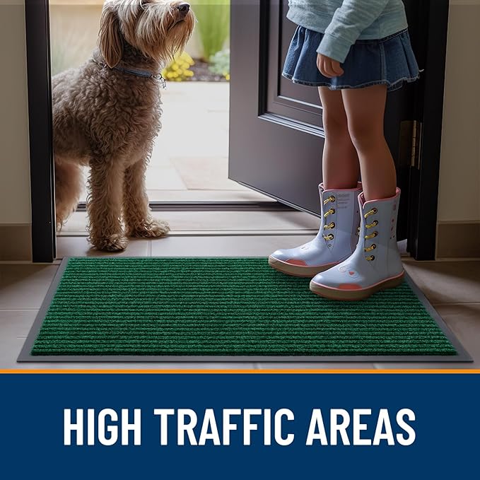 OLANLY Front Door Mat Indoor Outdoor Entrance, Waterproof Heavy Duty Doormat, Fade Resistant, Low Profile, Easy Clean Patio Porch Welcome Floor Mats for Entry, 29.5x17, Green