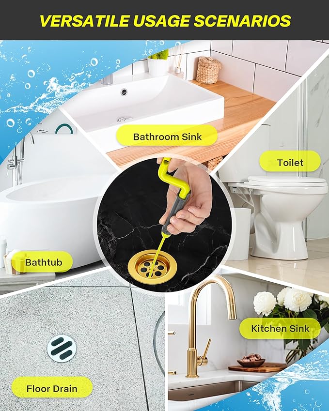 35inch Drain Clog Remover, Drain Cleaner Hair Clog Remover with Rotating Handle and 7 Refills, Drain Hair Remover Plumbing Snake, Easy and Quick Unclog Bathtub Drain, Sink, Shower (7 Pack)